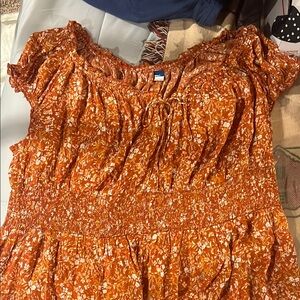 Old Navy Rust Floral Smocked Top